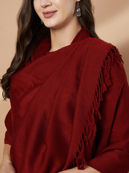 Plain Maroon Woolen Stole for Women | Maroon