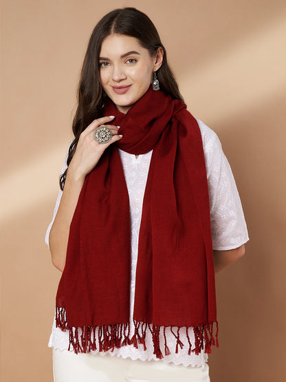 Plain Maroon Woolen Stole for Women | Maroon