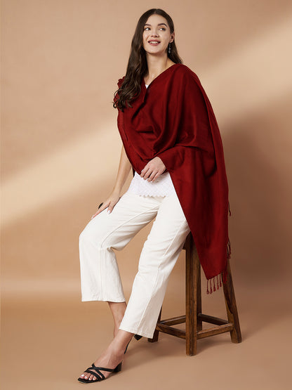 Plain Maroon Woolen Stole for Women | Maroon
