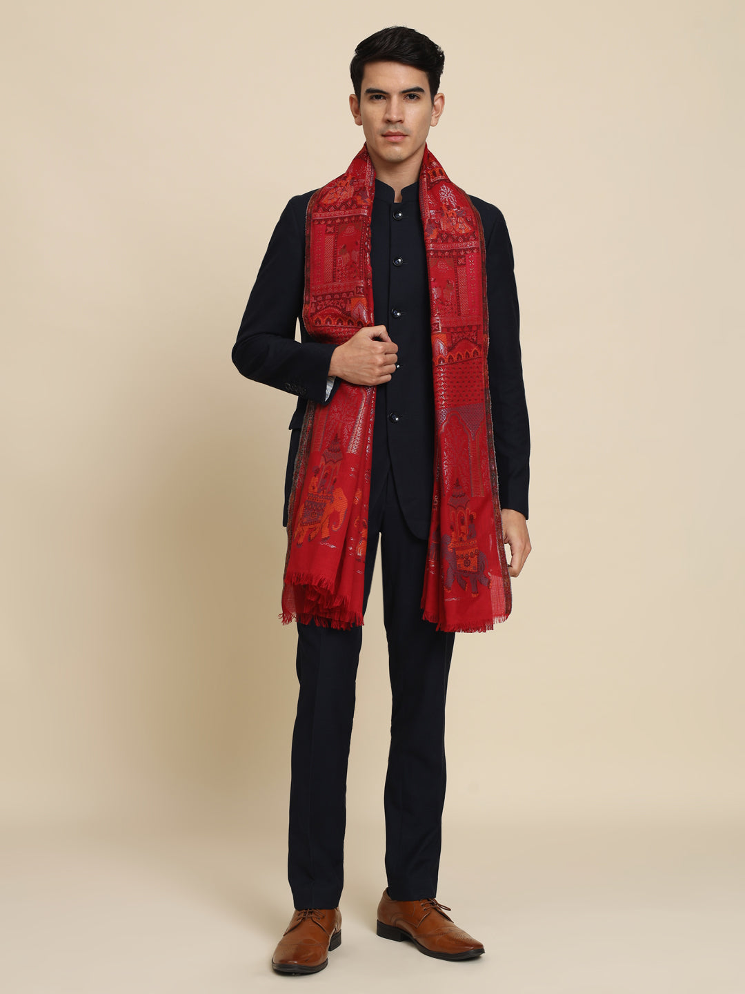 Kani Pure Wool Shawl for Men with Paisley Equisite Zari Pattern | Maroon