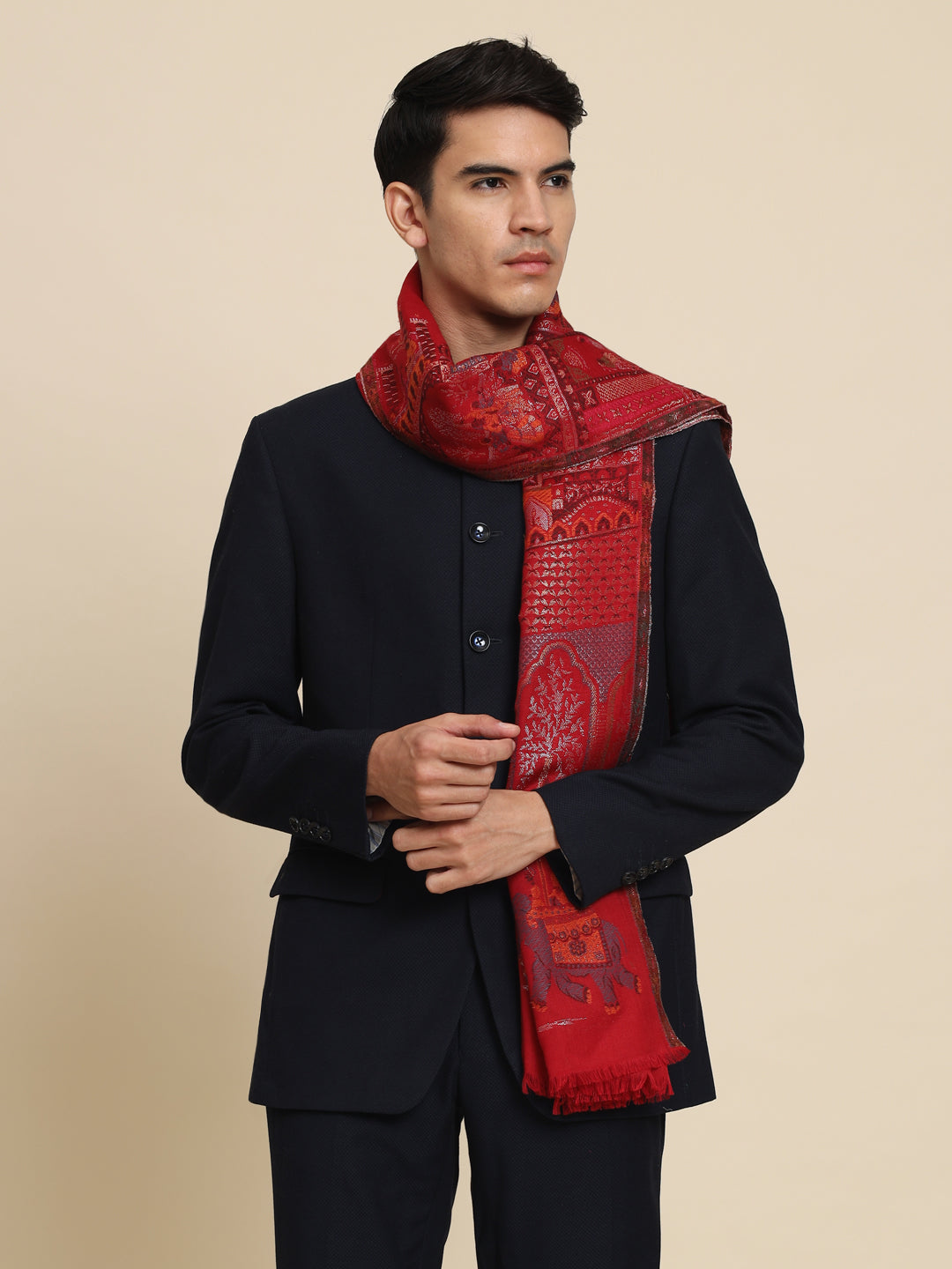 Kani Pure Wool Shawl for Men with Paisley Equisite Zari Pattern | Maroon