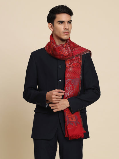 Kani Pure Wool Shawl for Men with Paisley Equisite Zari Pattern | Maroon