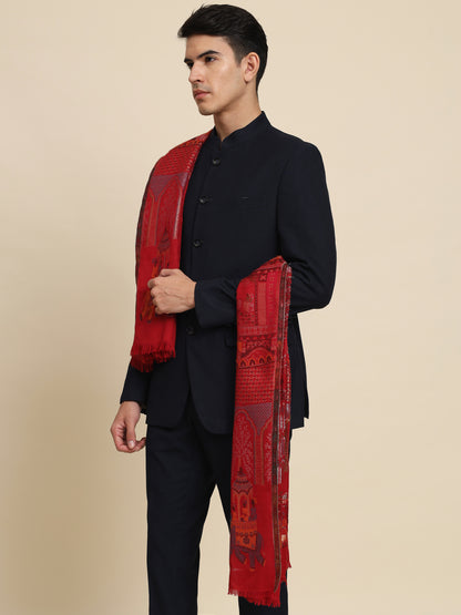 Kani Pure Wool Shawl for Men with Paisley Equisite Zari Pattern | Maroon