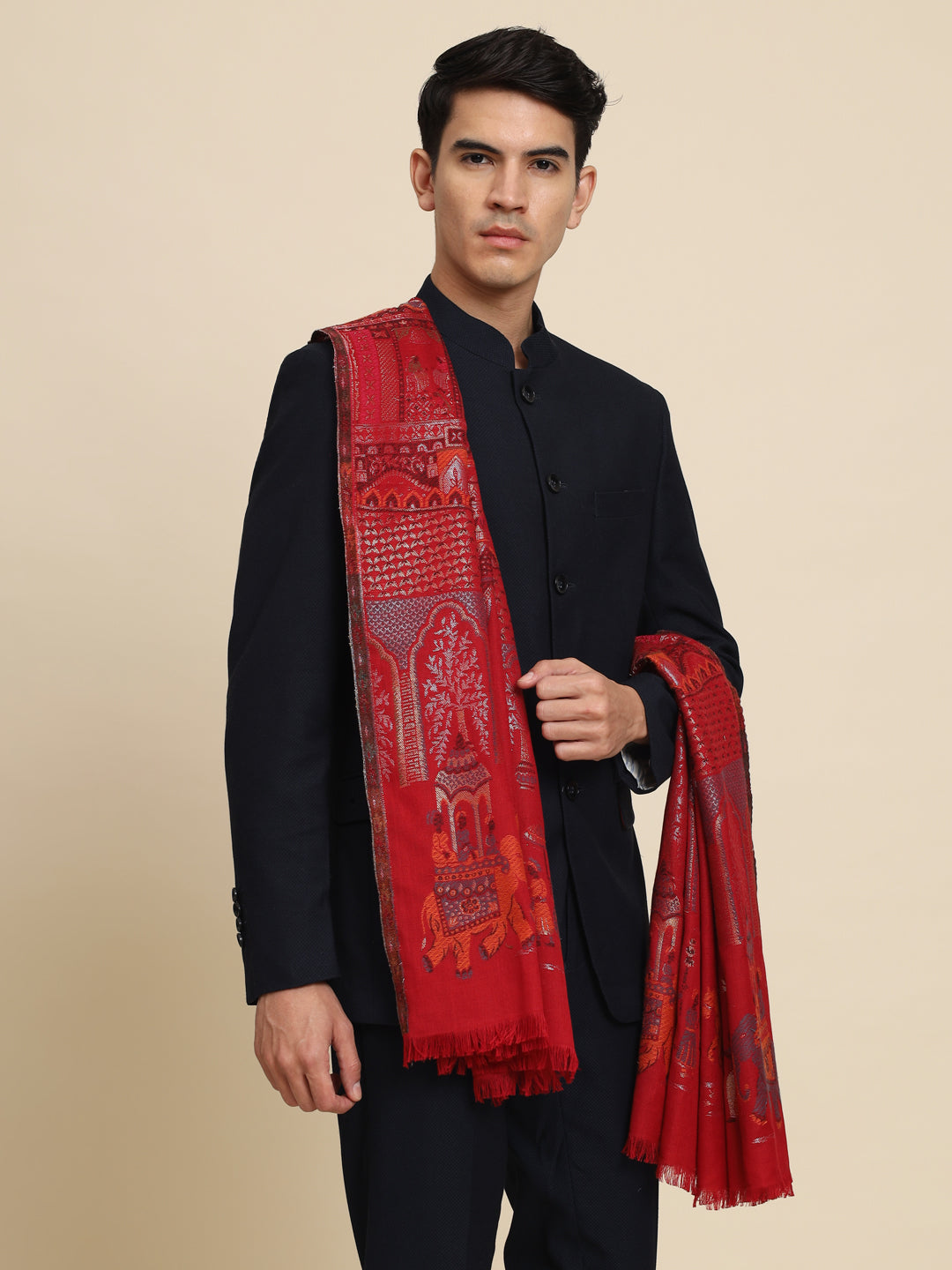 Kani Pure Wool Shawl for Men with Paisley Equisite Zari Pattern | Maroon
