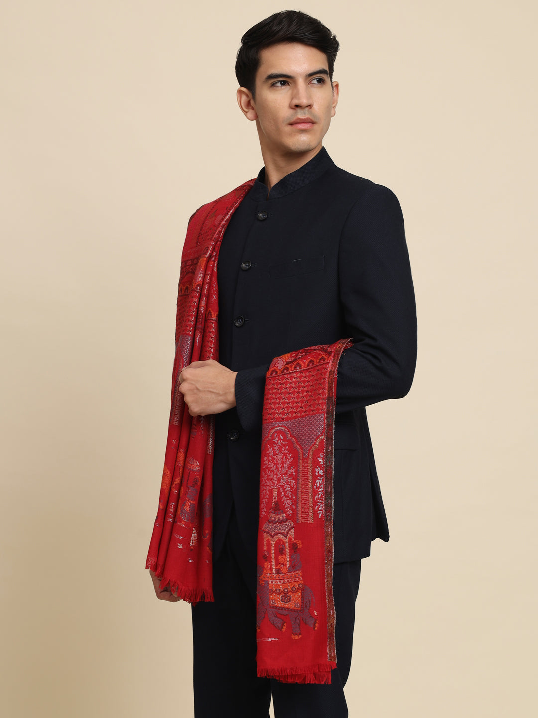 Kani Pure Wool Shawl for Men with Paisley Equisite Zari Pattern | Maroon