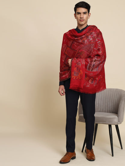Kani Pure Wool Shawl for Men with Paisley Equisite Zari Pattern | Maroon