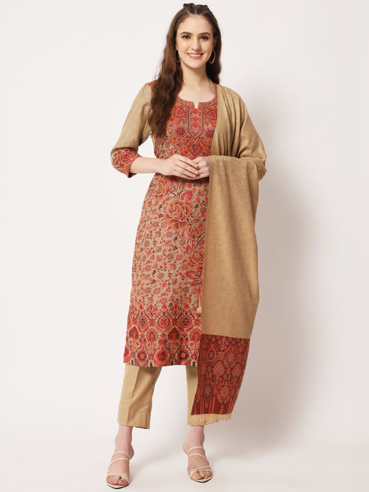 Unstitched Kani Woven Design Suit Dress Material | Brown