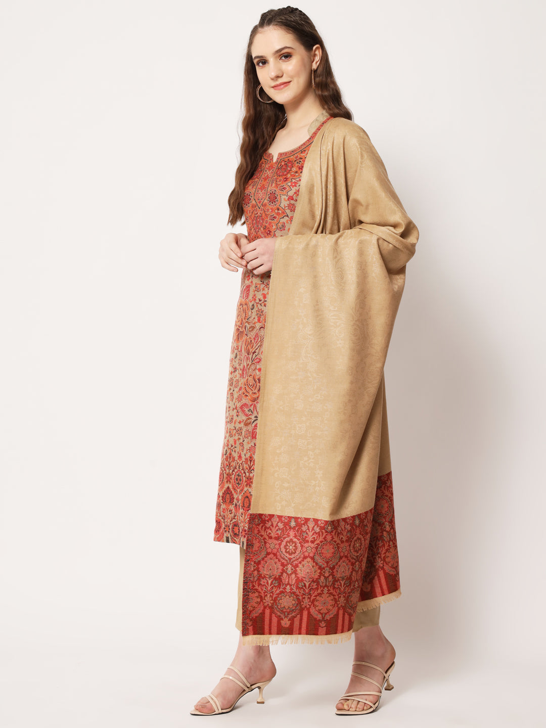 Unstitched Kani Woven Design Suit Dress Material | Brown