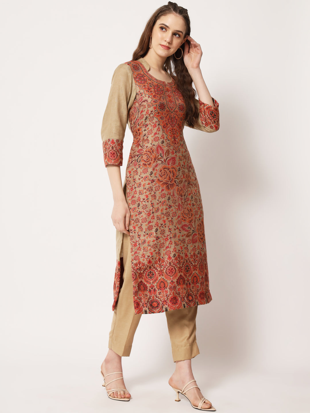 Unstitched Kani Woven Design Suit Dress Material | Brown