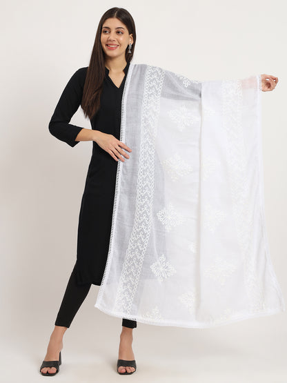 Pair of 2 Pure Cotton Embroidered Dupatta for Women | Black and White
