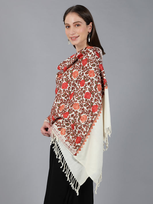 Kashmiri Aari Embroidered Woollen Stole | Off White