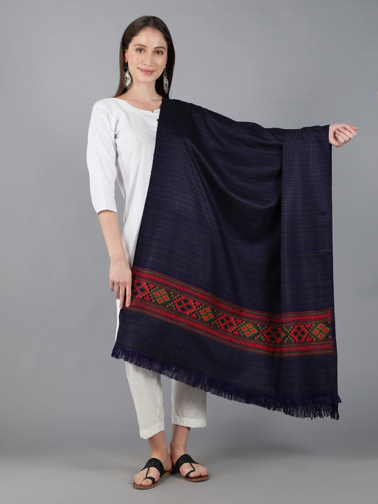 Kullu Himalayan Striped Border Shawl for Women | Blue