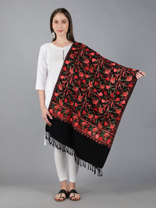 Kashmiri Aari Embroidery Woollen Stole | Black