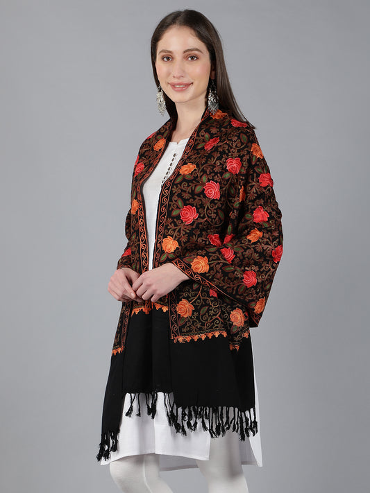 Kashmiri Aari Embroidered Woollen Stole | Black