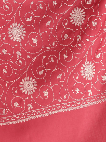 Fine Embroidery Paper Mache Kashmiri Wool Shawl | Red