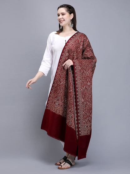 Women Jacquard Design Woven Shawl | Maroon