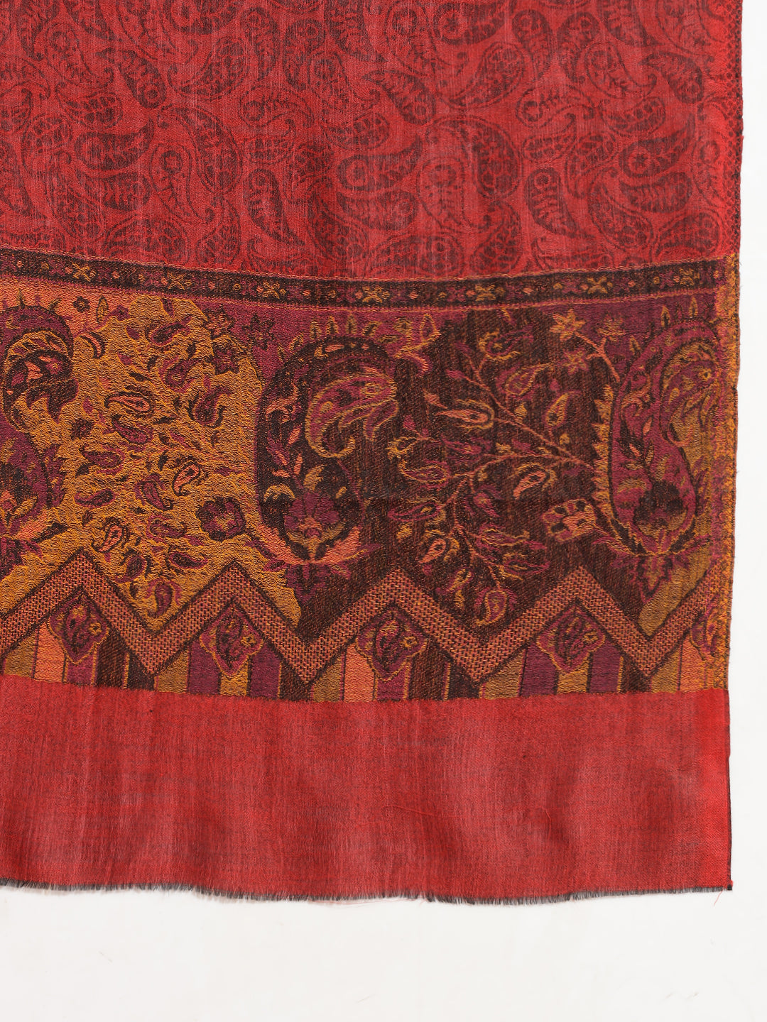 Kani Weave Paisley Border Pure Wool Stole for Men | Maroon