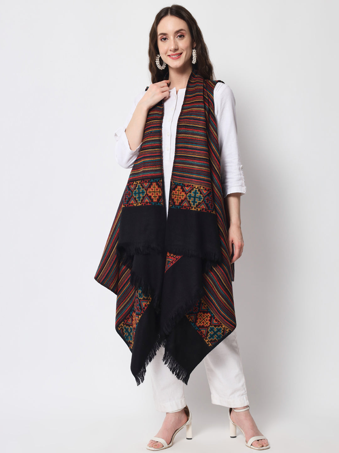 Women's Woven Cape Shrug in Himalayan Stripes | Multicolor