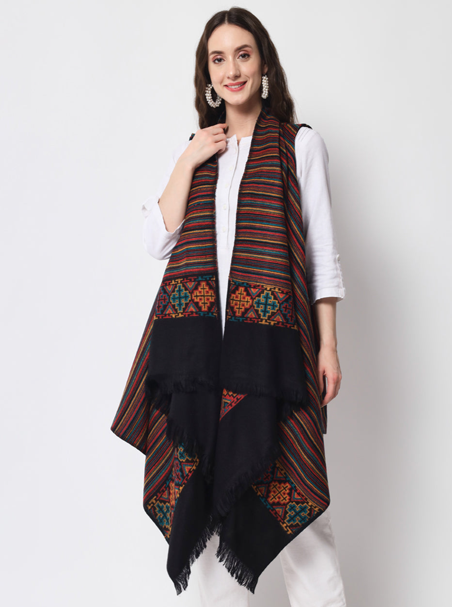 Women's Woven Cape Shrug in Himalayan Stripes | Multicolor