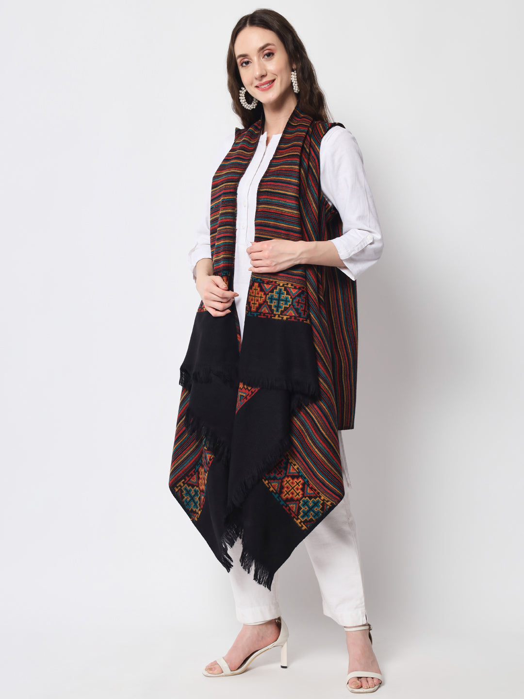 Women's Woven Cape Shrug in Himalayan Stripes | Multicolor