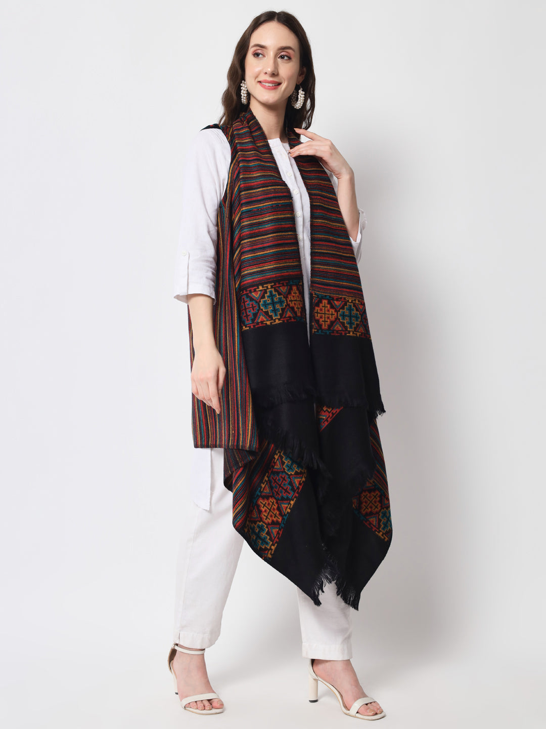 Women's Woven Cape Shrug in Himalayan Stripes | Multicolor