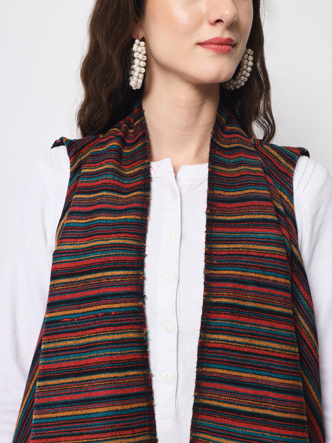 Women's Woven Cape Shrug in Himalayan Stripes | Multicolor