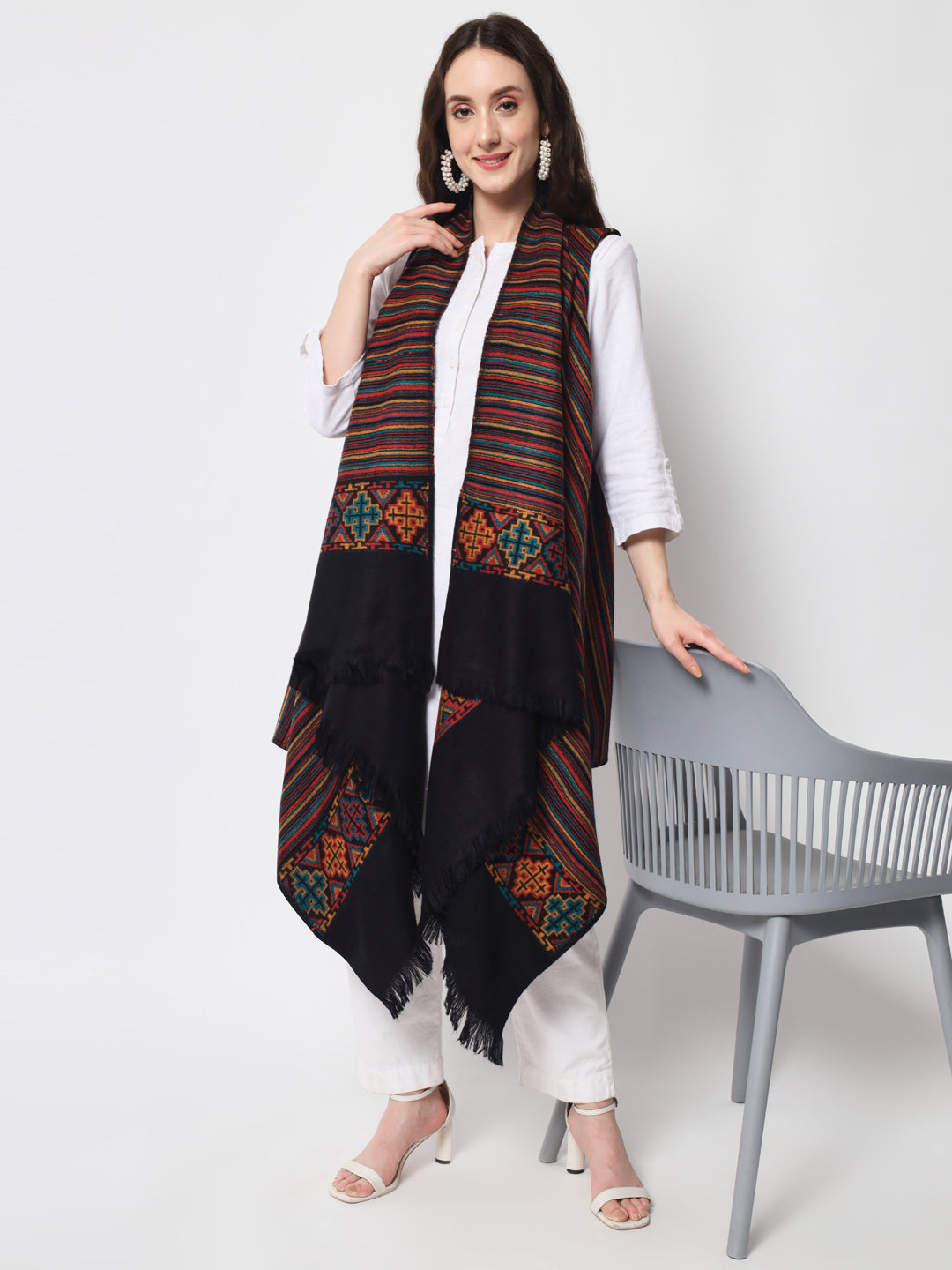 Women's Woven Cape Shrug in Himalayan Stripes | Multicolor