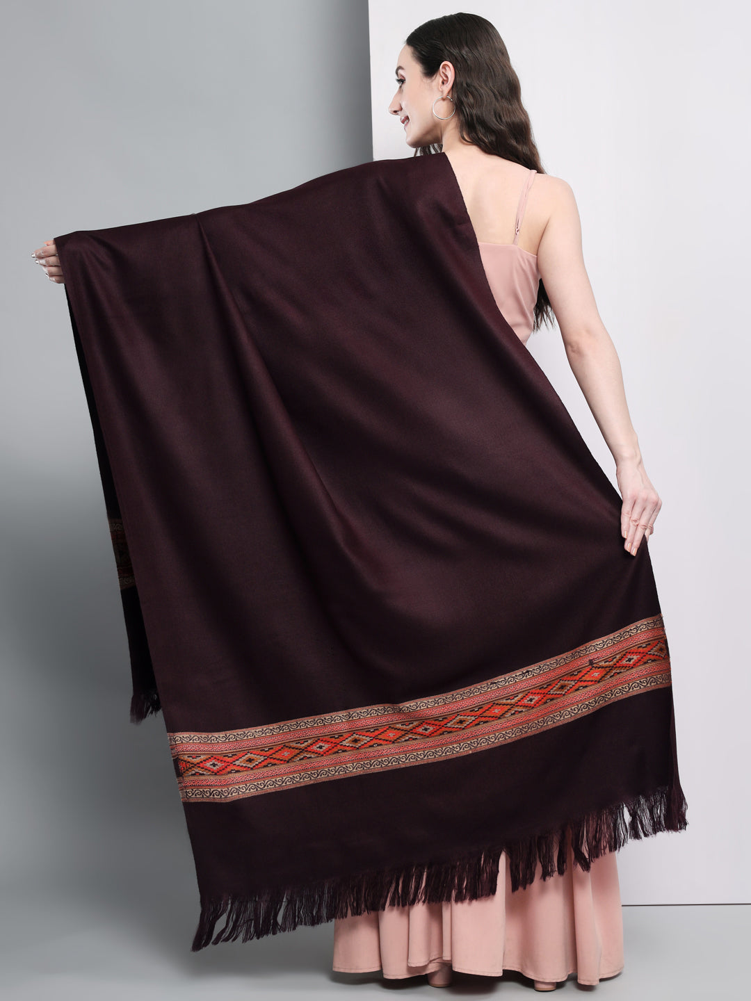 Kullu Himalayan Striped Border Shawl for Women | Wine