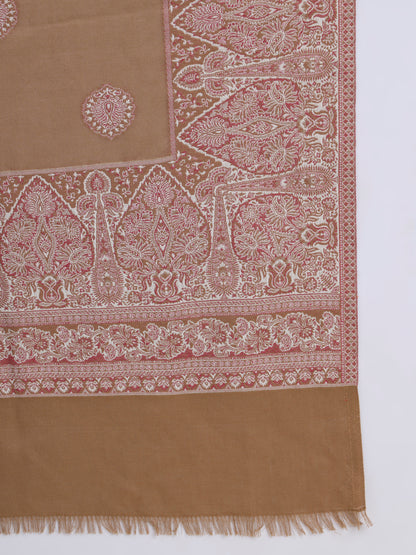 Woven Shawl for Men with Daur Border in Woollen Kashmiri Design | Brown