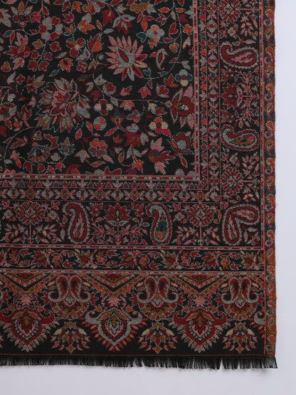 Kani Weave Woven Shawl for Men in Cutting with Floral Patterns | Black