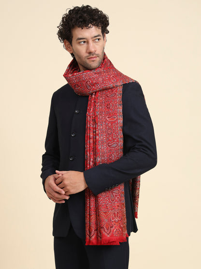 Kani Weave Woven Shawl for Men in Cutting with Floral Patterns | Maroon