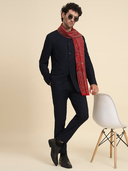 Kani Weave Woven Shawl for Men in Cutting with Floral Patterns | Maroon
