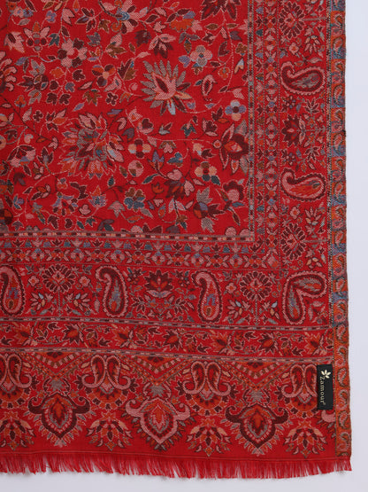 Kani Weave Woven Shawl for Men in Cutting with Floral Patterns | Maroon
