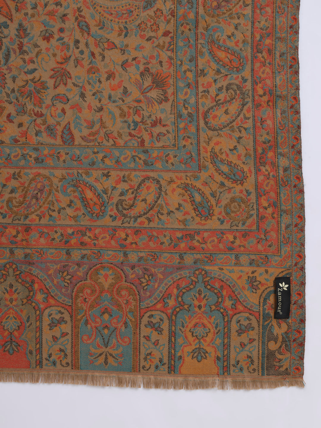 Kani Weave Woven Floral Shawl for Men  in Traditional Kashmiri Design | Brown