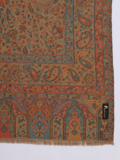 Kani Weave Woven Floral Shawl for Men  in Traditional Kashmiri Design | Brown