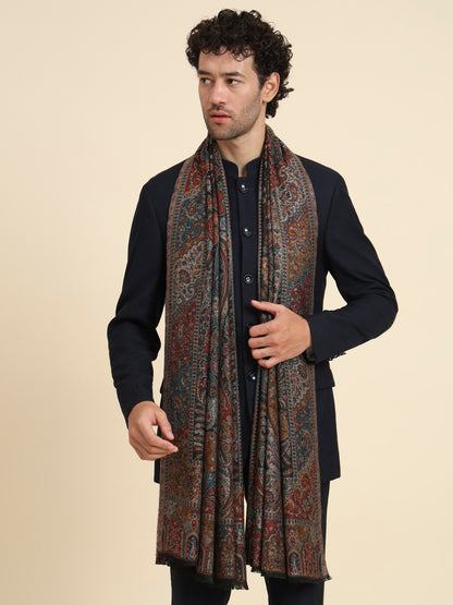Kani Weave Woven Shawl for Men in Paisley Royal Equisite Patterns | Black