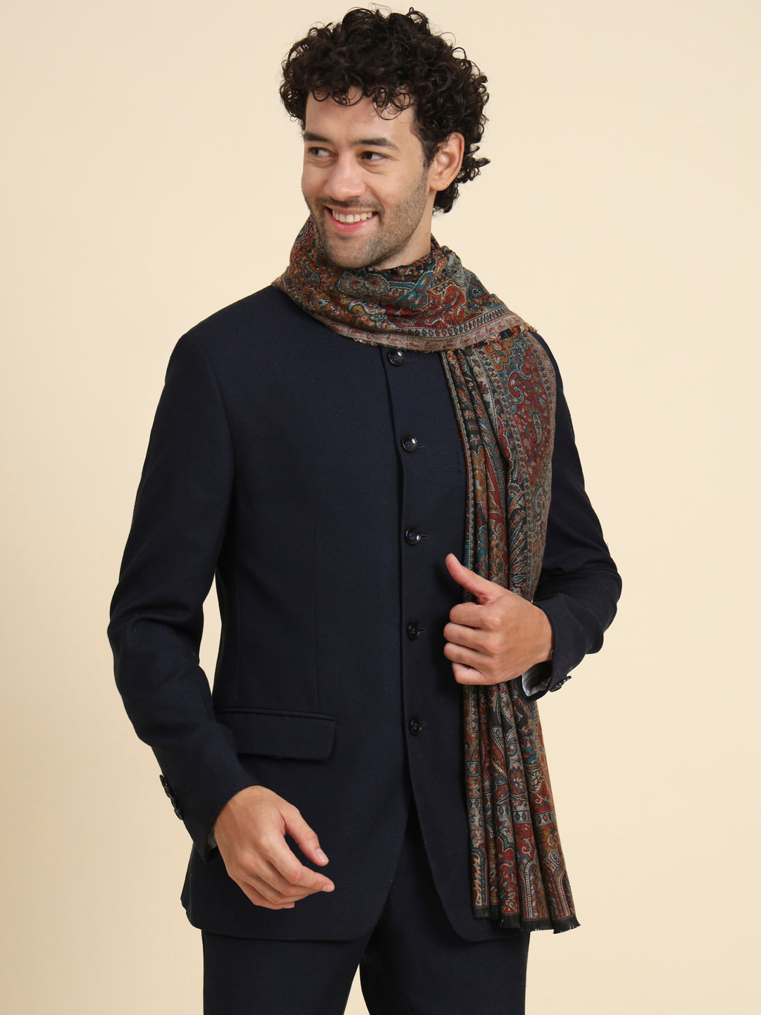Kani Weave Woven Shawl for Men in Paisley Royal Equisite Patterns | Black