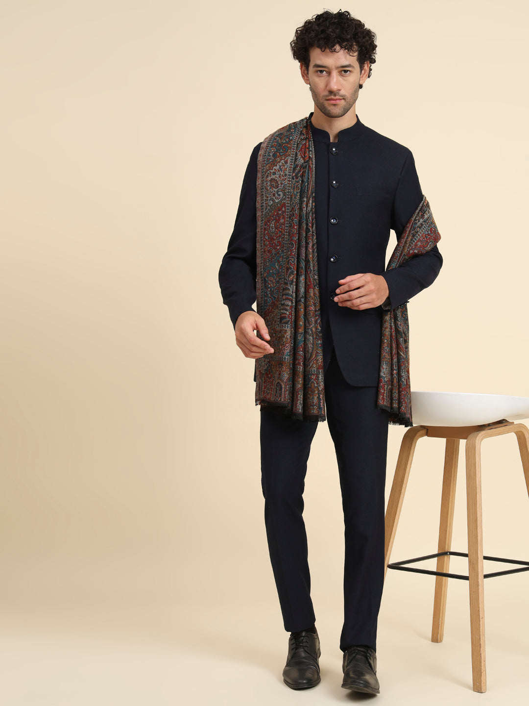 Kani Weave Woven Shawl for Men in Paisley Royal Equisite Patterns | Black