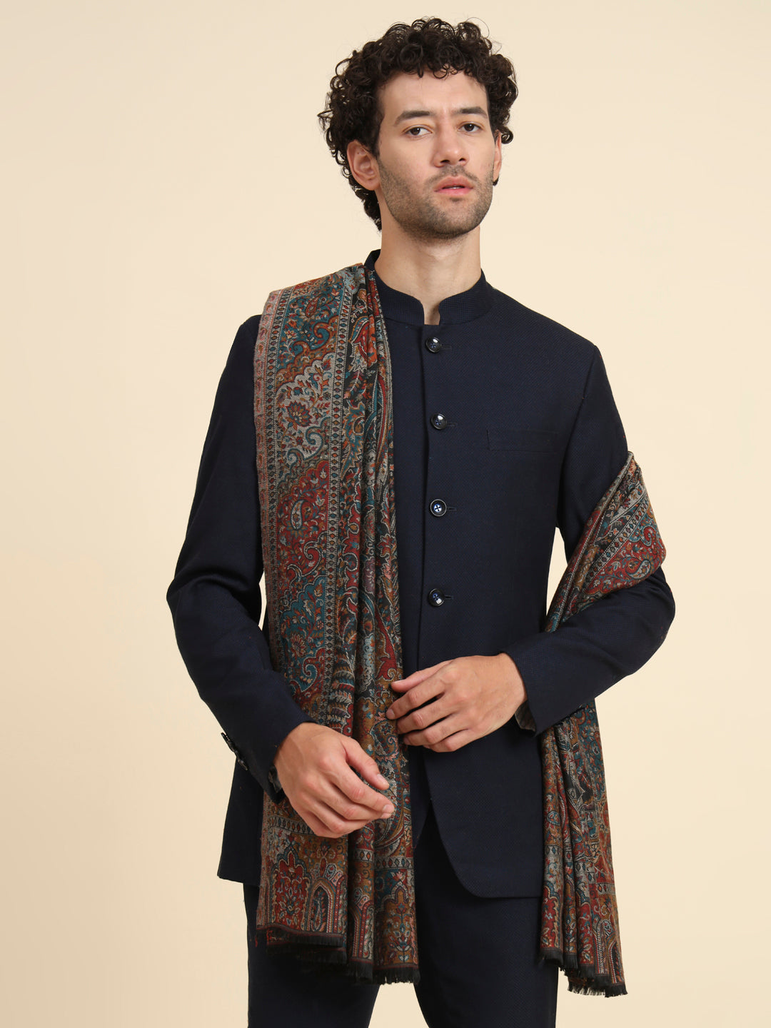 Kani Weave Woven Shawl for Men in Paisley Royal Equisite Patterns | Black
