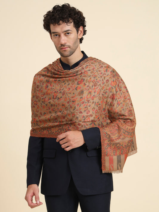 Kani Weave Woven Stole for Men in Paisley Jaal Patterns | Brown