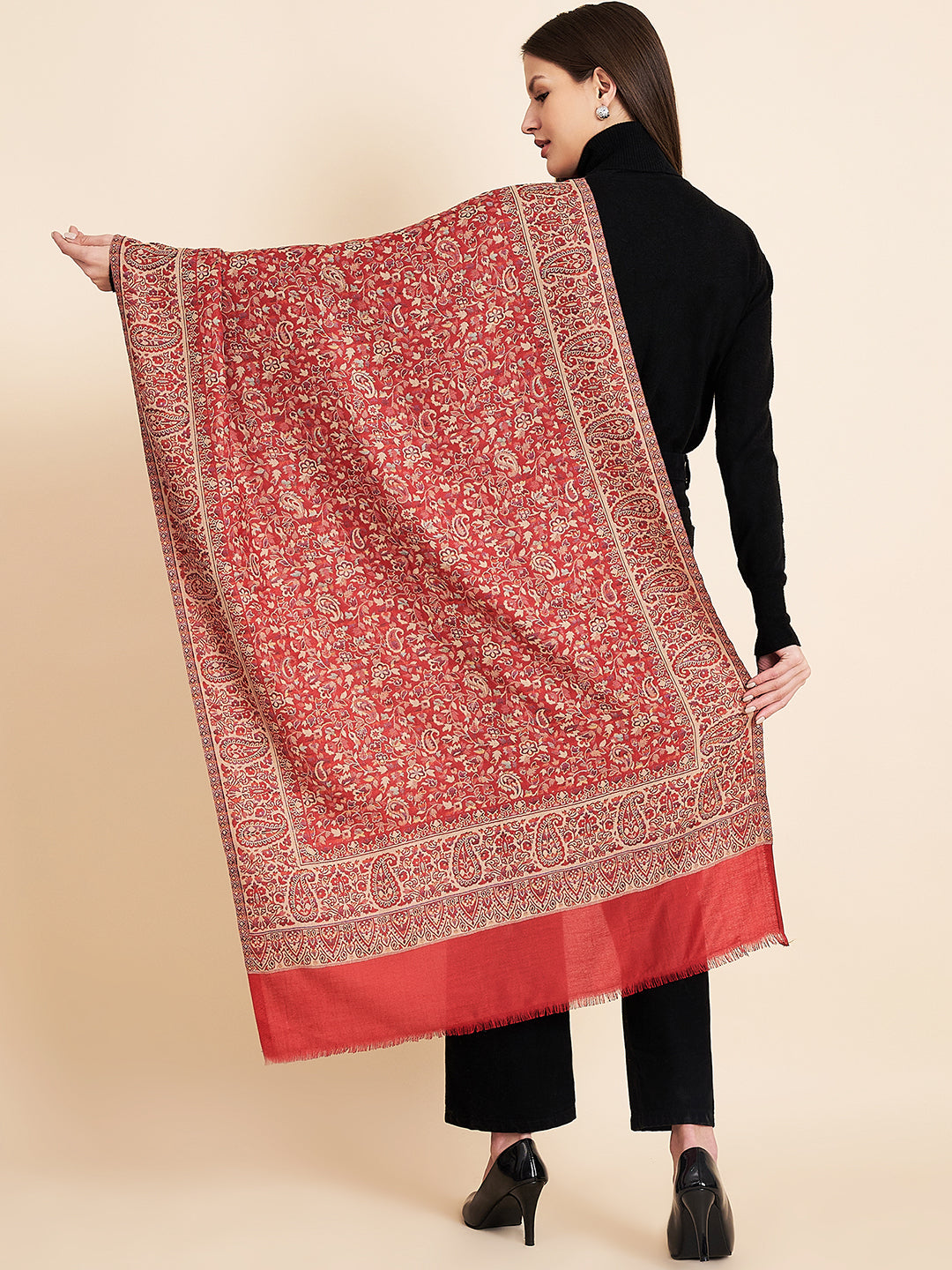 Kani Weave Woven Stole for Women in Paisley Jaal Patterns | Maroon