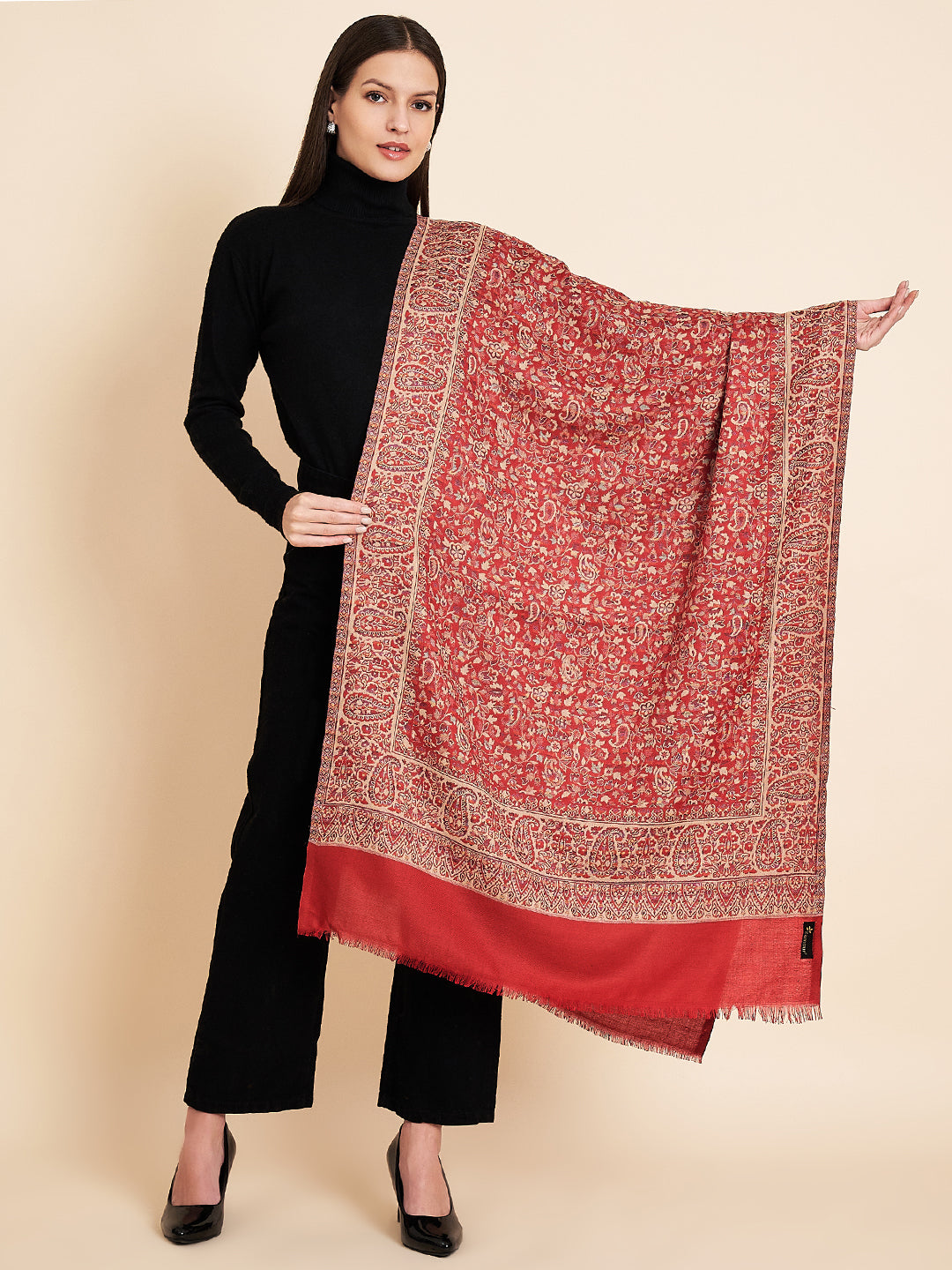 Kani Weave Woven Stole for Women in Paisley Jaal Patterns | Maroon