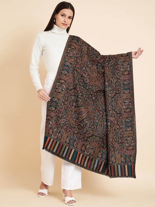 Kani Shawl for Women with Paisley Jaal Pattern | Black
