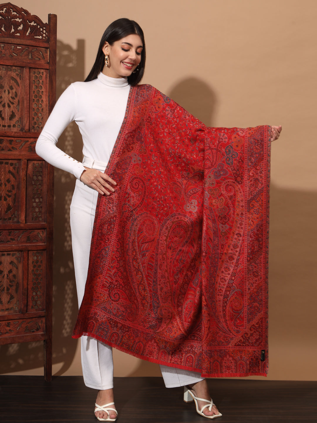 Kani Weave Woven Shawl for Women in Paisley Royal Equisite Patterns | Maroon