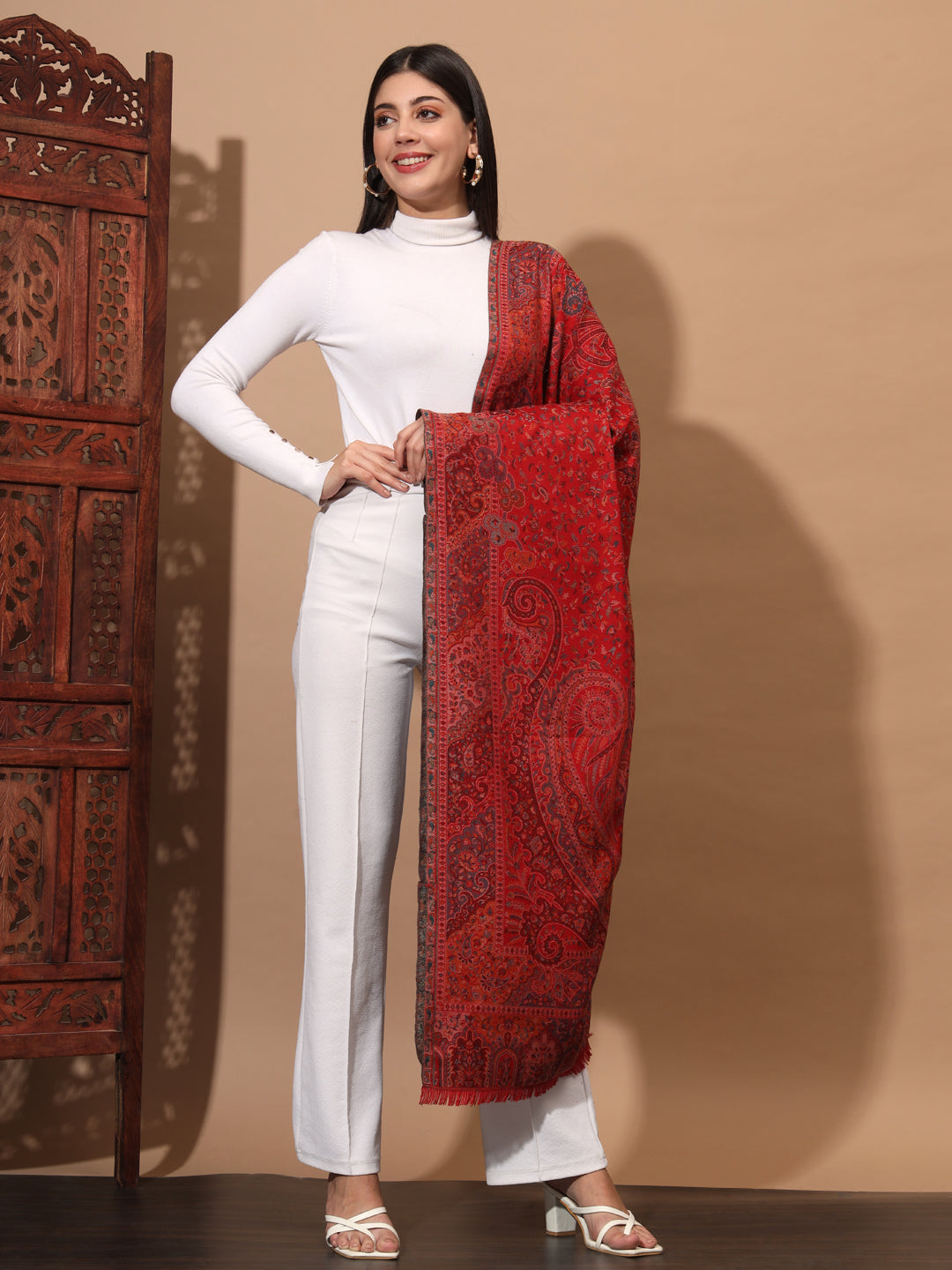 Kani Weave Woven Shawl for Women in Paisley Royal Equisite Patterns | Maroon