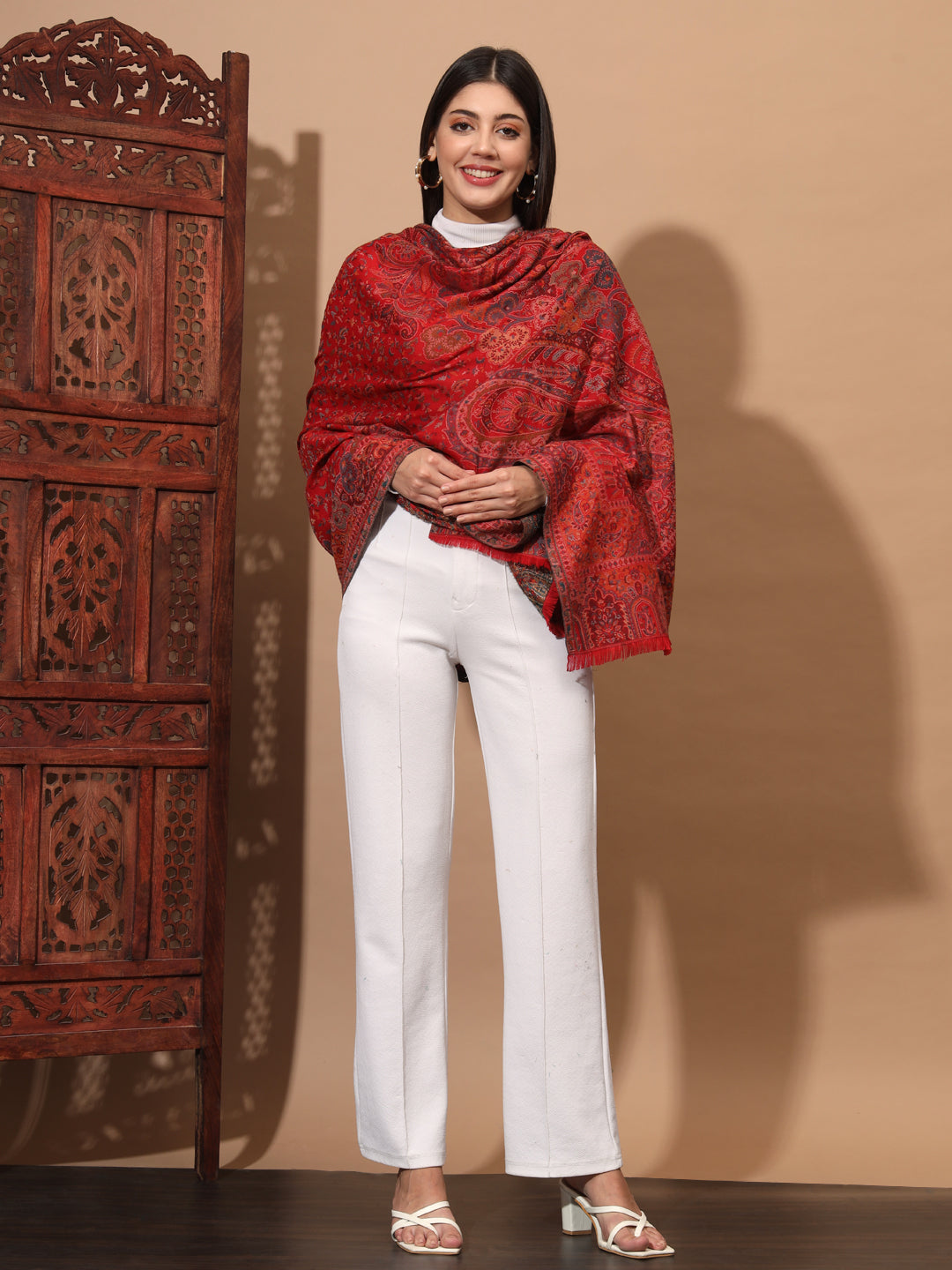 Kani Weave Woven Shawl for Women in Paisley Royal Equisite Patterns | Maroon