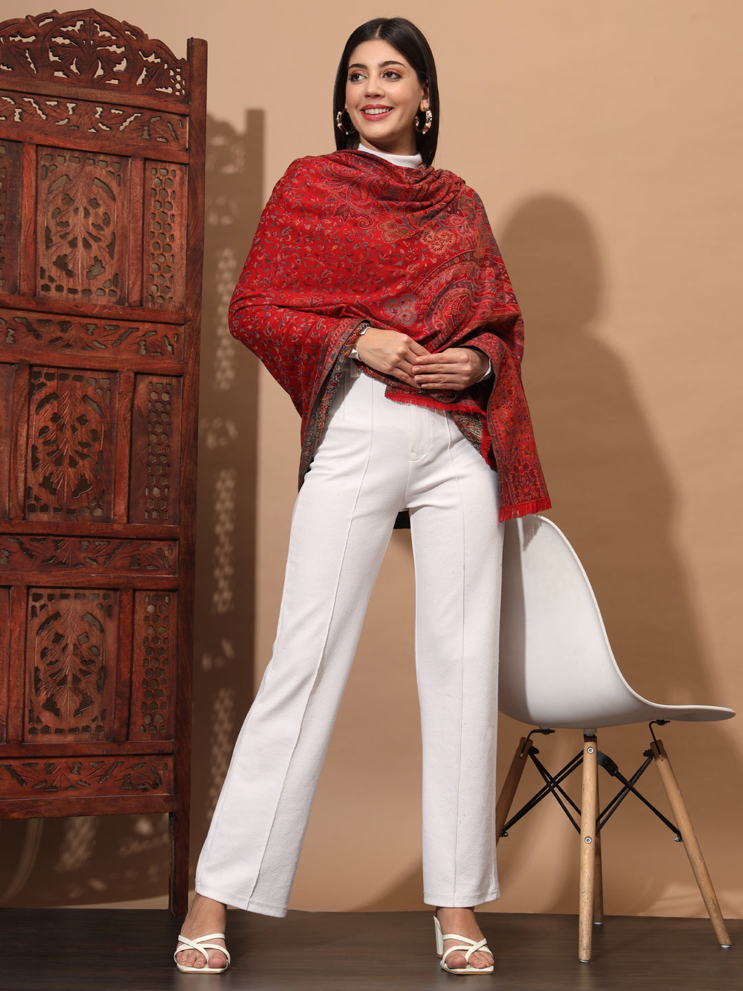 Kani Weave Woven Shawl for Women in Paisley Royal Equisite Patterns | Maroon