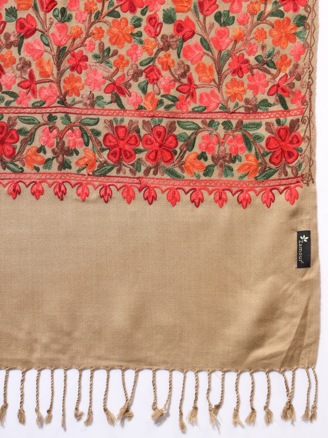 Kashmiri Aari Embroidery Woollen Stole for Women | Brown
