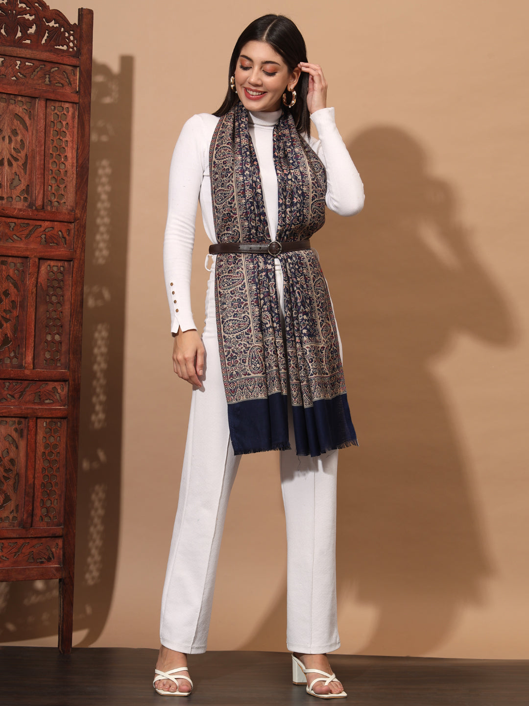 Kani Weave Woven Stole for Women in Paisley Jaal Patterns | Blue