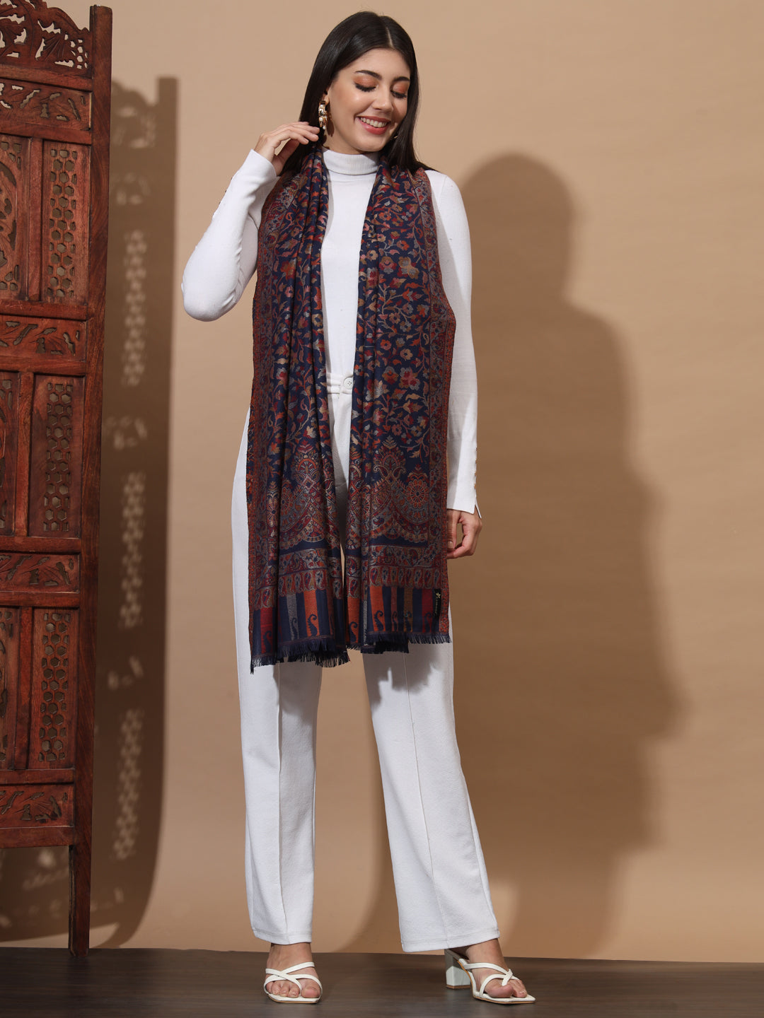 Kani Weave Woven Stole for Women in Paisley Jaal Patterns | Blue